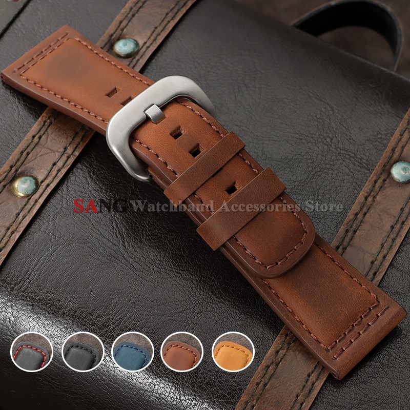 Seiko Watches Smartwatch - สายนาฬิกาหนังวินเทจขนาด 28 มม. สายนาฬิกาหนังลูกวัว สายรัดสมาร์ทวอทช์ สำหรับ