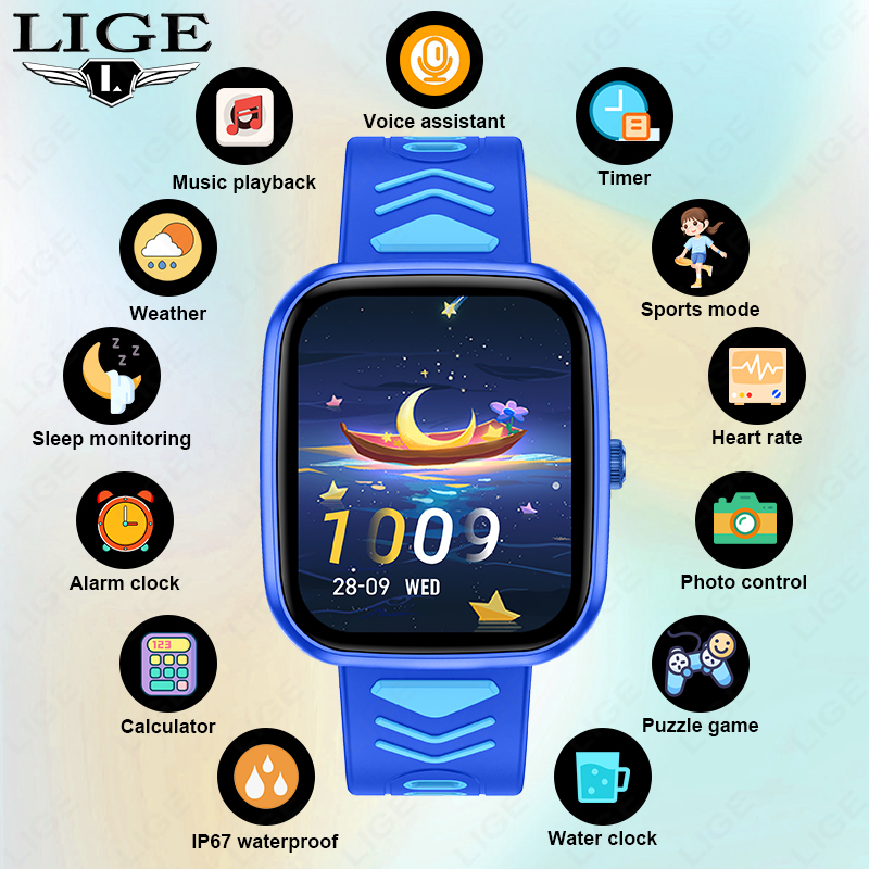 Smartwatch Watches Gift For Boys On Birthday - นาฬิกาอัจฉริยะสำหรับเด็ก LIGE กันน้ำ พร้อมหน้าจอสัมผัส รองรับการโทรผ่านบลูทูธ ตรวจวัดสุขภาพ