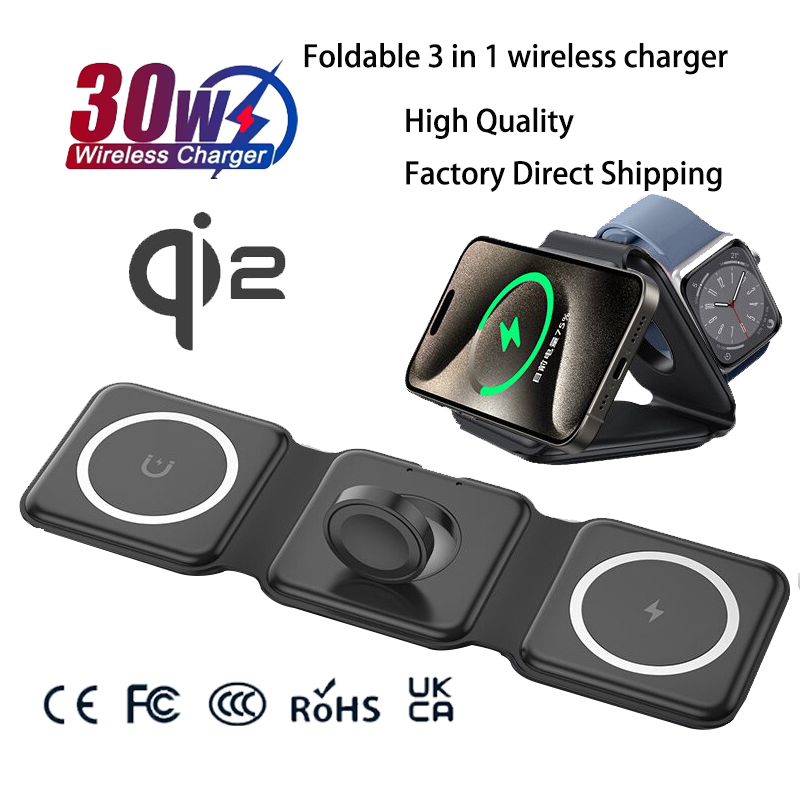 Smartwatch Watches Xiaomi - แท่นชาร์จแม่เหล็กพับได้ Universal Qi2 สำหรับเดินทาง ใช้ได้กับ iPhone