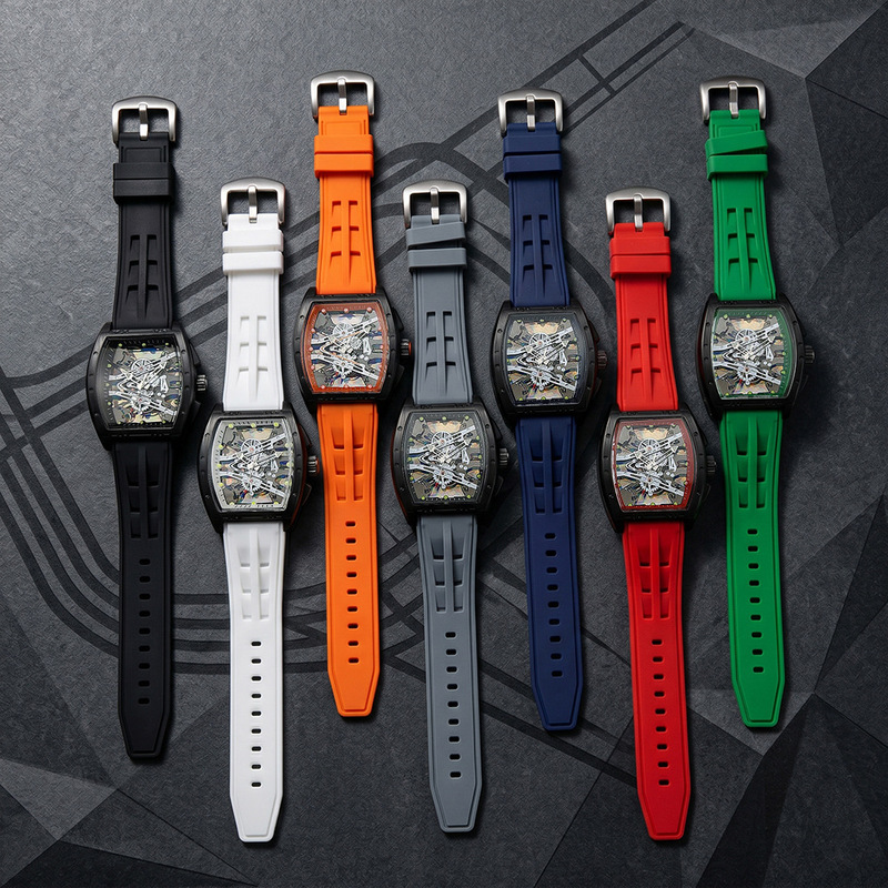 Smartwatch Watches Gift For Boys - นาฬิกาควอตซ์ผู้ชายสุดทันสมัย สายซิลิโคน นาฬิกาข้อมือธุรกิจสำหรับผู้ชาย ดีไซน์ทรงถังไวน์แบบโปร่งแสง พร้อมไฟเรืองแสงหลากสี ของขวัญแฟชั่นสำหรับหนุ่ม