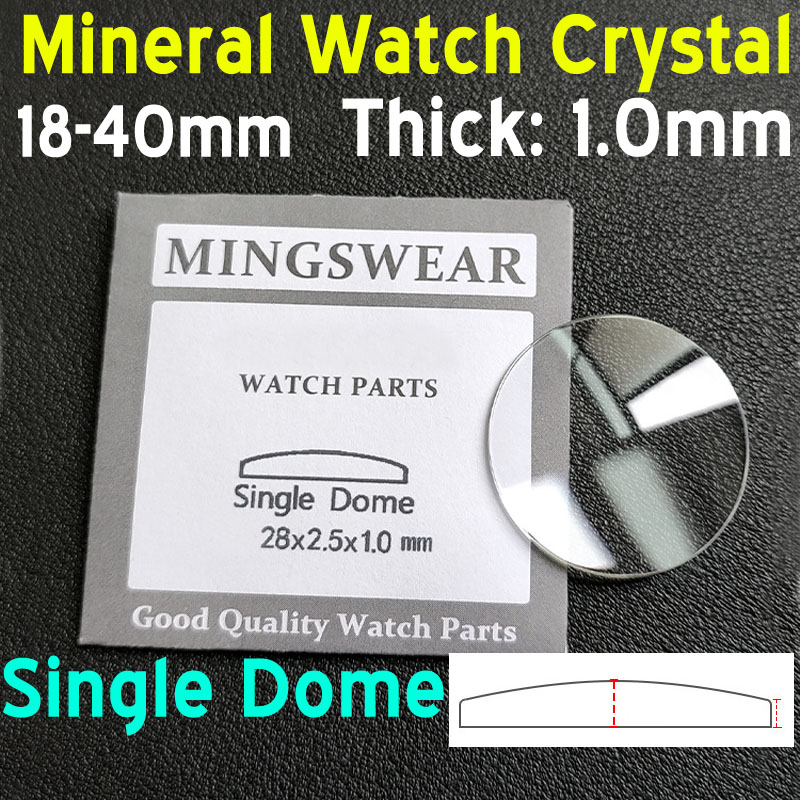Watch Crystal Replacement - หนา 1 มม. กระจกนาฬิกาทรงกลมเดี่ยวแบบนูน ผลิตจากแร่ ขนาด