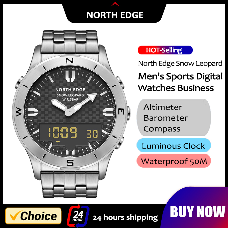 Hybrid Smartwatch - NORTH EDGE ผู้ชายกีฬานาฬิกาดิจิตอลกันน้ํา 50M เครื่องวัดระยะสูงเข็มทิศบารอมิเตอร์ธุรกิจหรูหรานาฬิกาผู้ชายกลางแจ้ง smartwatch
