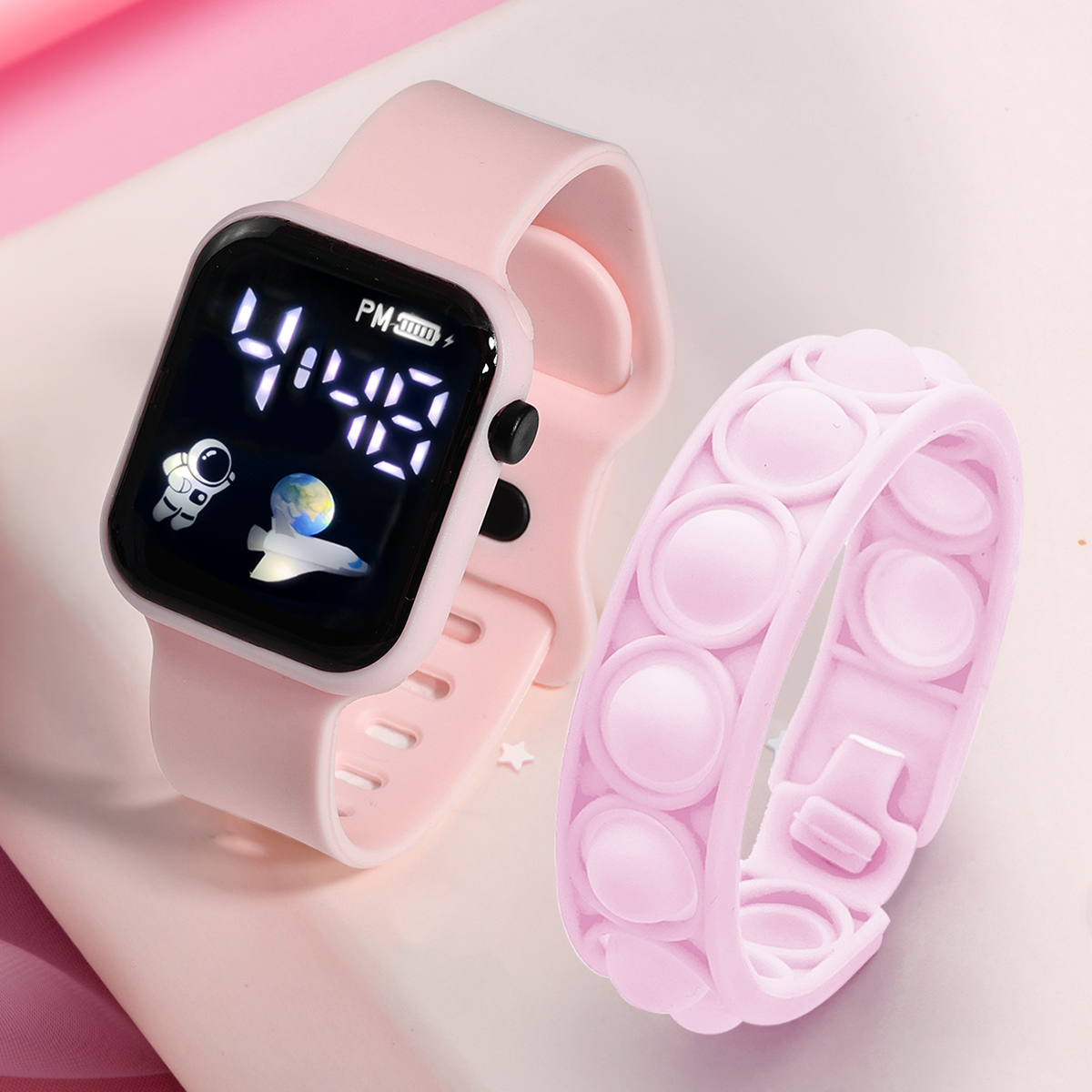 Smartwatch Watches Girls - สร้อยข้อมือสมาร์ทวอท์ชสำหรับเด็ก2ชิ้น, กำไลข้อมือนักเรียนเรียบง่ายทันสมัยเหมาะสำหรับเป็น Jam Tangan elektronik เล่นกีฬากลางแจ้งของขวัญสำหรับเด็กผู้ชายและเด็กผู้หญิง